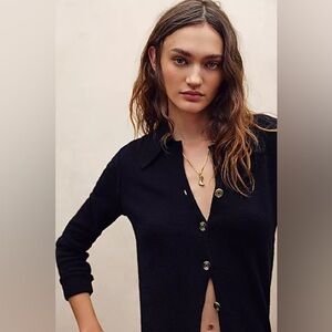 Free People 100% Cashmere Paloma Black Cardigan Sweater Medium Button Up Collar